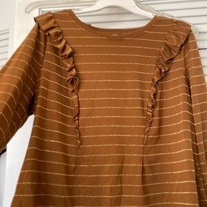 Plus 14W ruffles accent gold threads cognac knit top like New condition